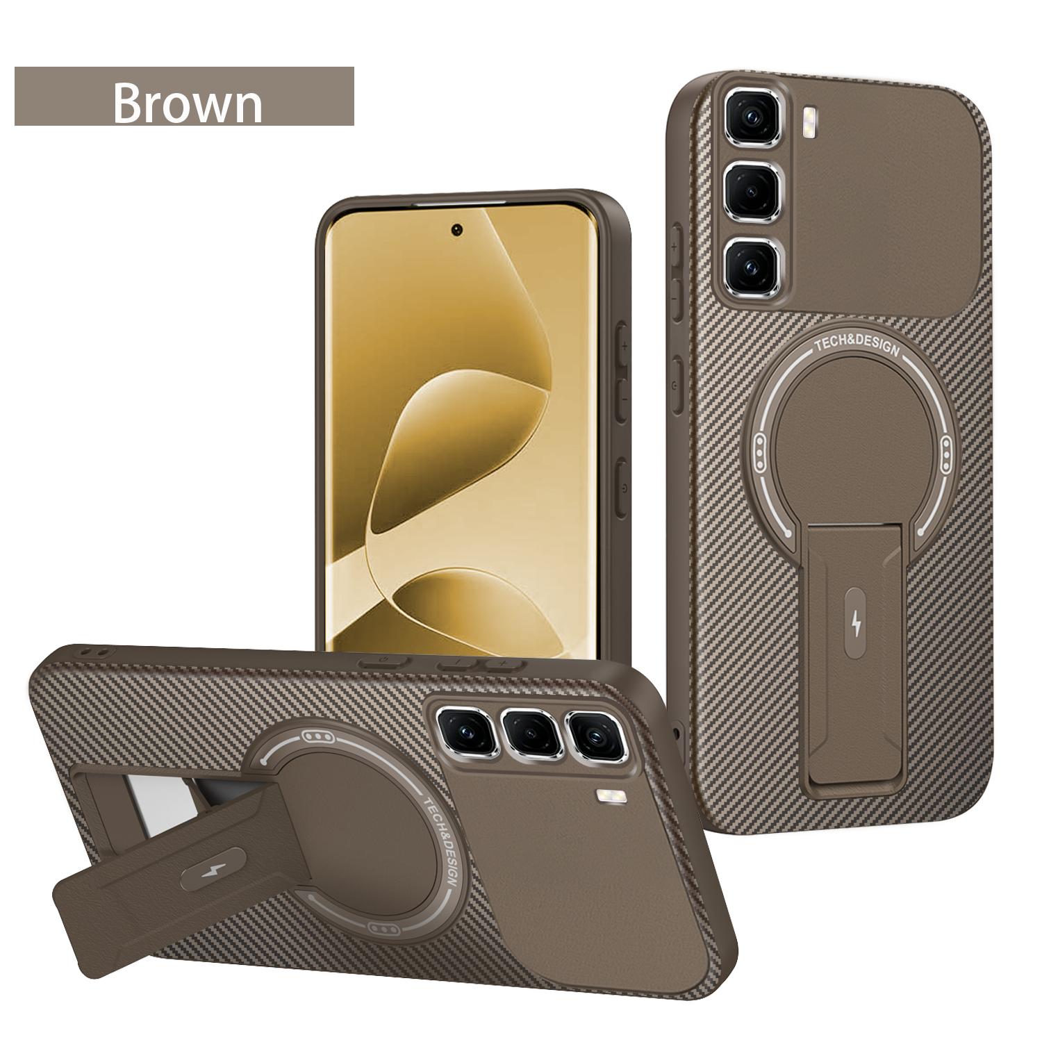 

Foldable Bracket Phone Case for Infinix Hot 50 Pro+ Pro Plus 50i 4G Carbon Fiber Texture Magnetic Shock Proof Thick Bumper Cover Infinix Hot 50i світло-коричневого кольору