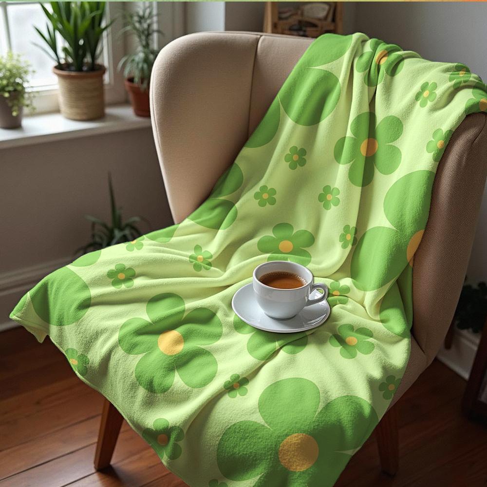 Mint Cute Mix Cartoon Sticker Cartoon Anime Print Flannel Blanket Soft Warm Throw for Kids Bedroom Sofa Christmas Office Car