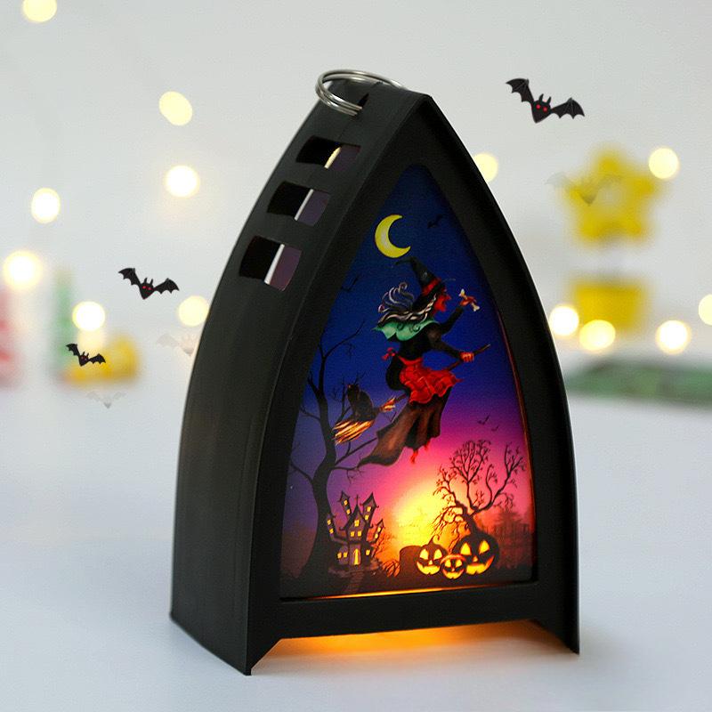 

Треугольный ветровой фонарь свеча ручной фонарь тыква декоративный атмосферный свет украшение для атмосферы Хэллоуина Witch style