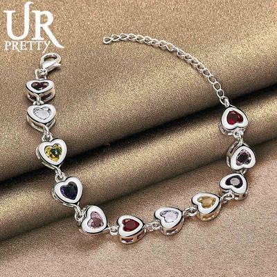 925 Sterling Silver Heart-shaped Inlaid Multi-color AAA Zircon Bracelet Fashion Wedding Jewelry