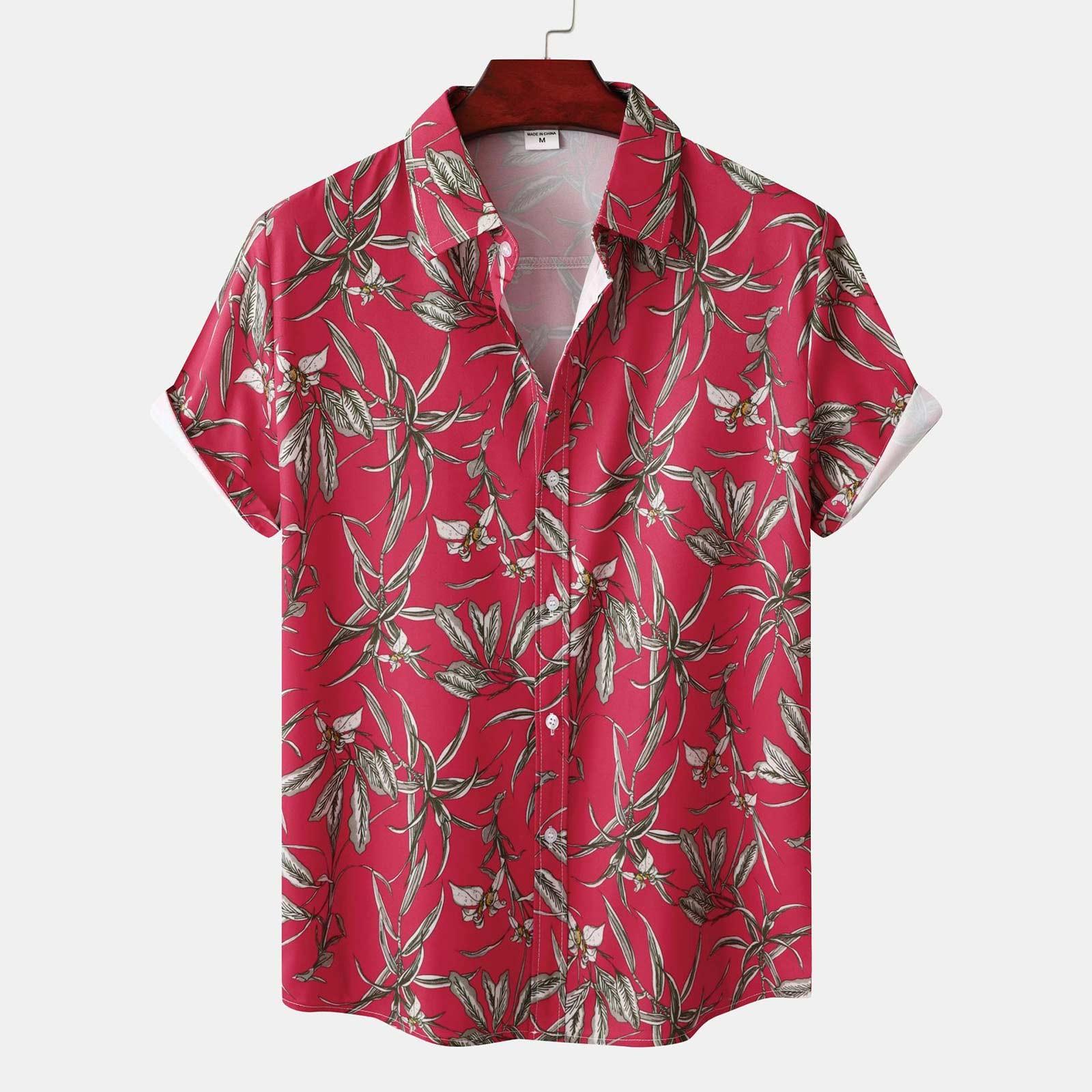 

Мужская летняя повседневная рубашка с цветочным принтом в гавайском стиле с коротким рукавом для пляжного отдыха XXXL красный