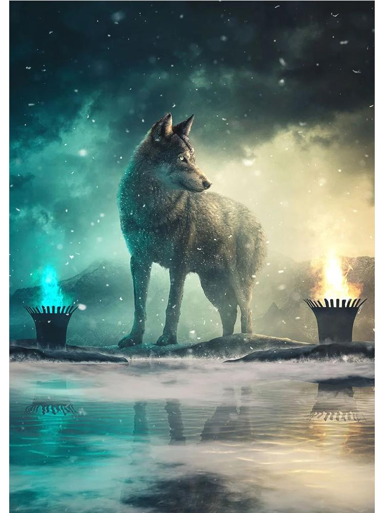 

Фантазії Тварини Лев Вовк Орел Ведмідь Тигр Міські джунглі Плакат Картина на полотні Вінтаж Nordic Wall Art Вітальня Домашній декор 21x30cm No Frame