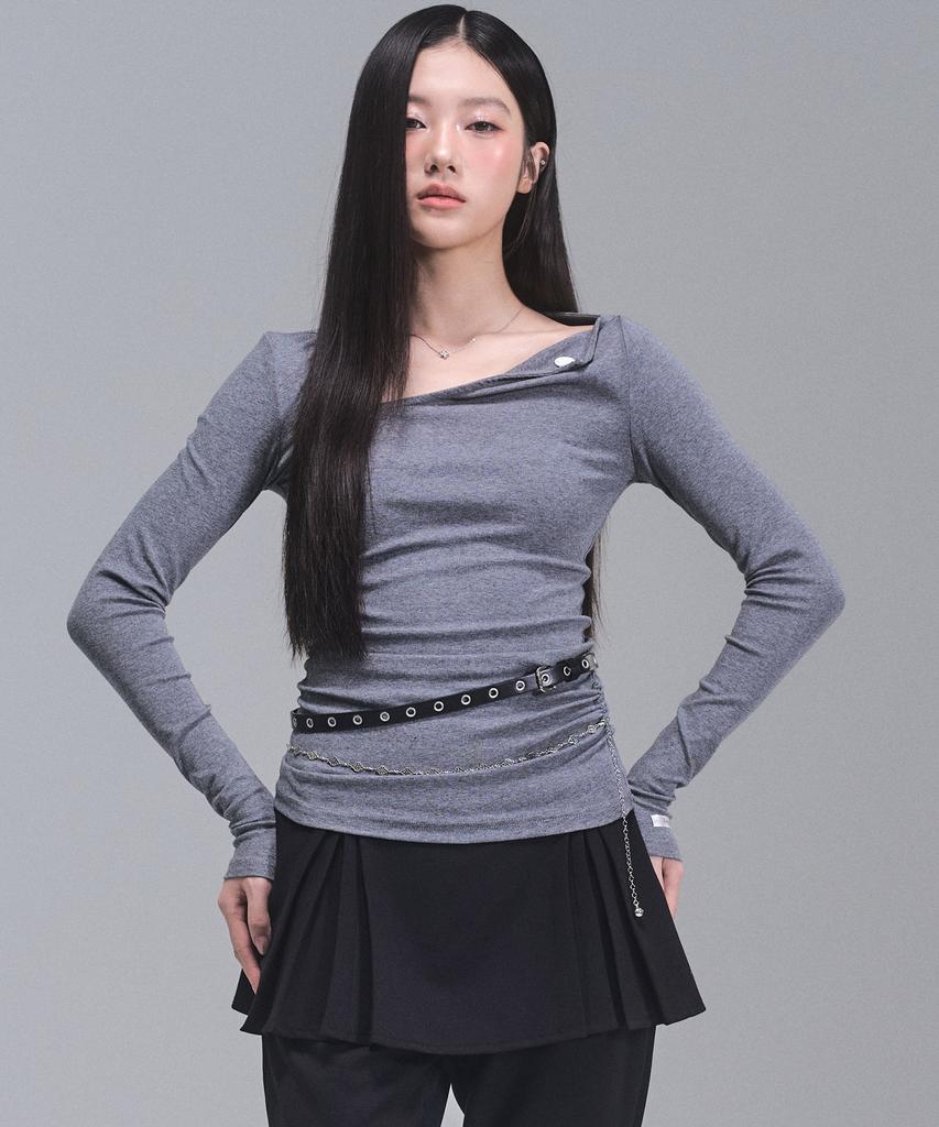 ZEROPLANET Chloe Asymmetrical Sleeve Top [Grey]