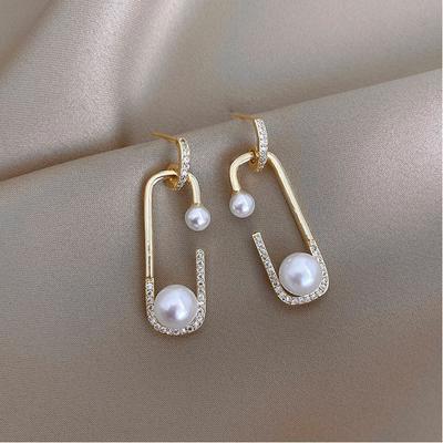 Neues Design Perle Quadratisch Geometrisch Anstecknadel Hängeohrringe für Frauen Mode Koreanischer Schmuck Luxus Mädchen Party Ohrschmuck