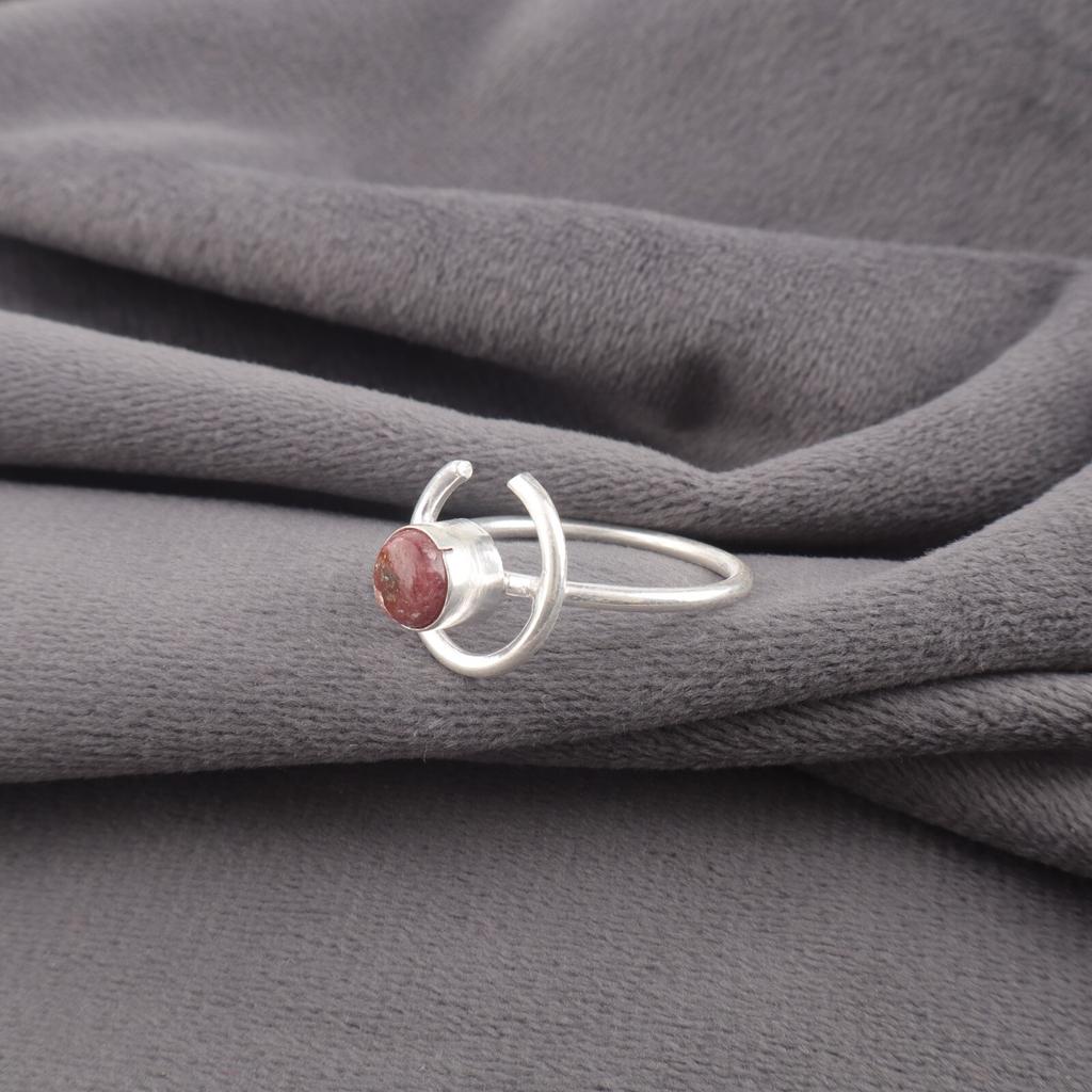 Natural Black Rhodonite Gemstone Ring 925 Fine Silver Handmade Jewelry Boho Ring RR-54-33