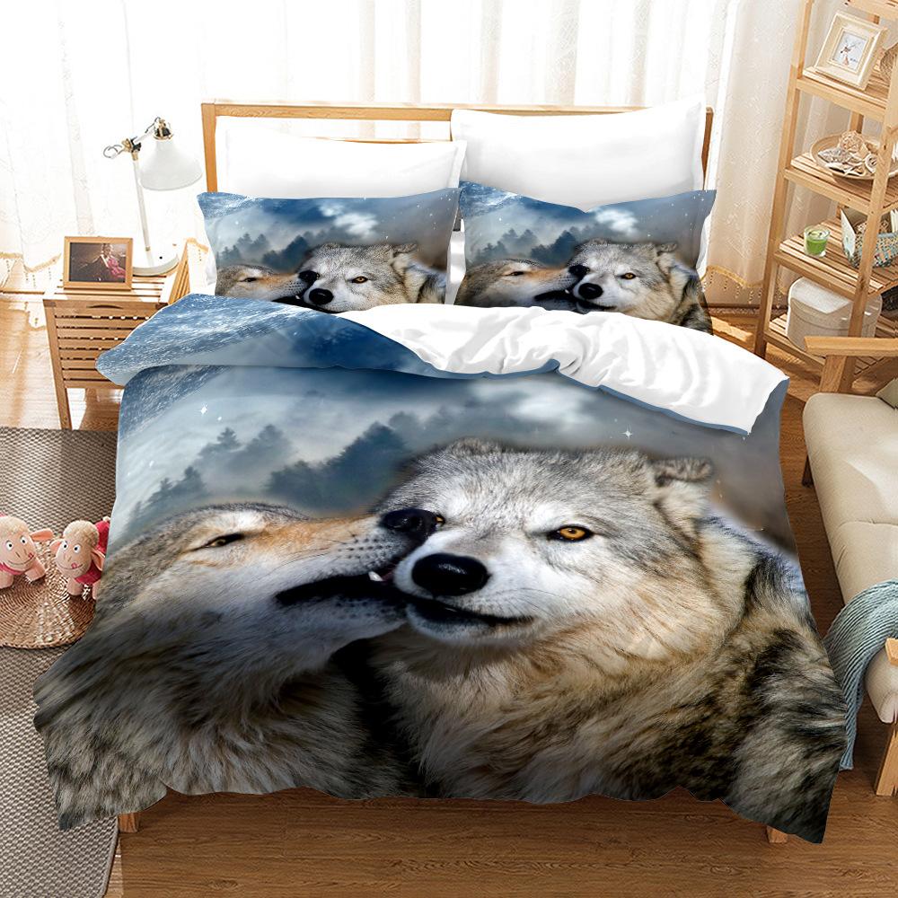 3D vlčí vzor Povlak na přikrývku Sada ložního prádla Povlak na přikrývku Povlak na polštář 2 nebo 3 manželská postel Jednolůžko v plné velikosti Měkký omyvatelný zip Domácí dekorace