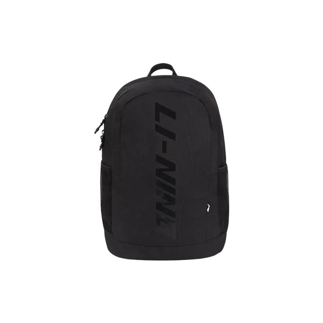 Li Ning Logo Letter Print Sports Fitness Polyester Backpack Unisex Backpacks Black ABST229-1 Black