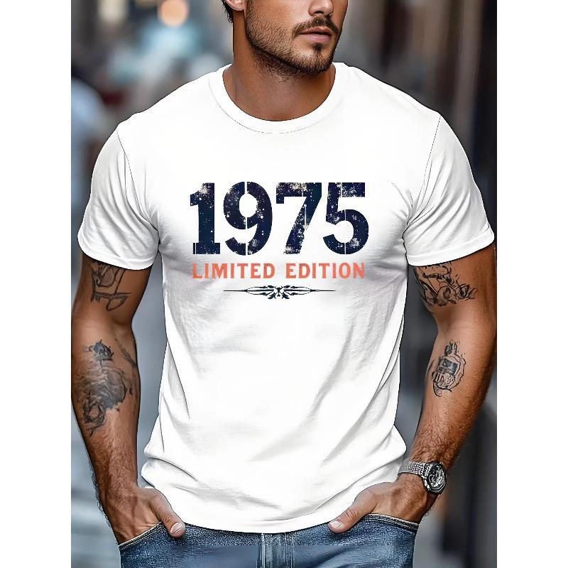 Europäische Größe Herren Vintage 1975 Limitierte Edition Grafik-T-Shirt - Vintage Kurze Ärmel, Weiches und Atmungsaktives Gewebe Ideal für den Täglichen Lässigen Look