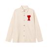 Autumn and Winter Classic Heart Embroidered Casual Cotton Solid Color Long Sleeved Shirt On the Chest