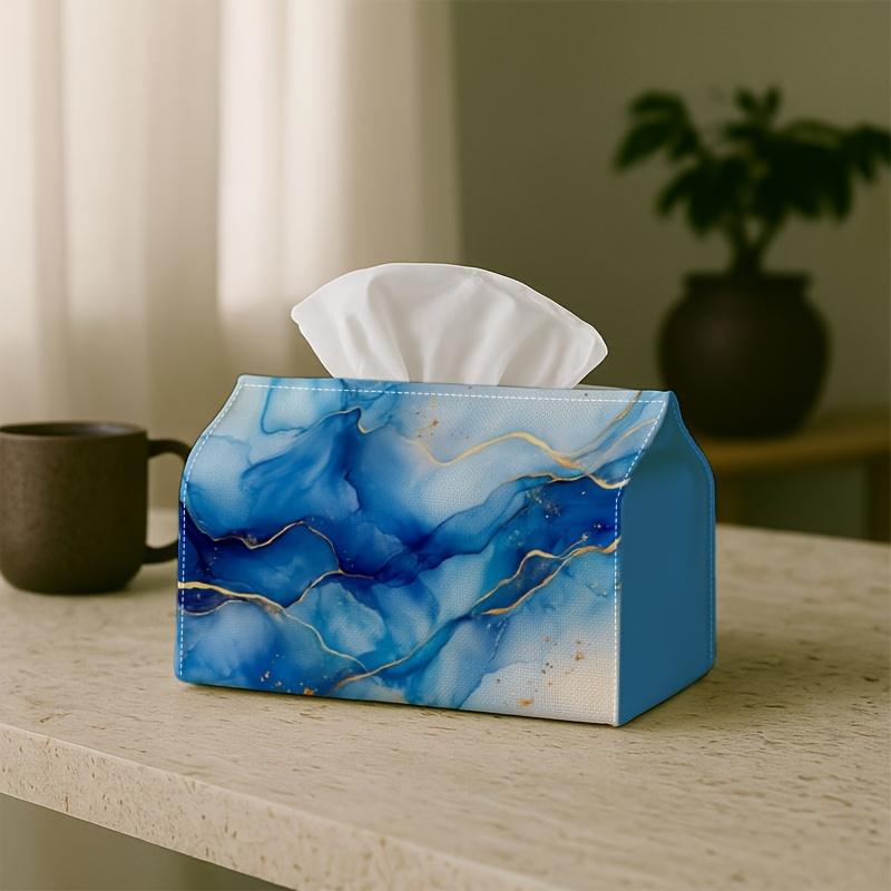 1pc Modern Abstract Luxury Tissue Box - Multi-functional Napkin Dispenser, Made of Durable Polyester, Decorated with Blue Marble Golden Veins, Suitabl