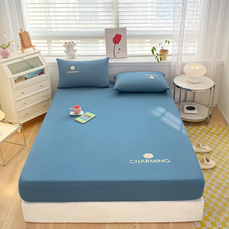 40 Long-staple Cotton Embroidered Single Fitted Sheet Home Hotel Simple Fitted Single Fitted Embroidered Fitted Sheet