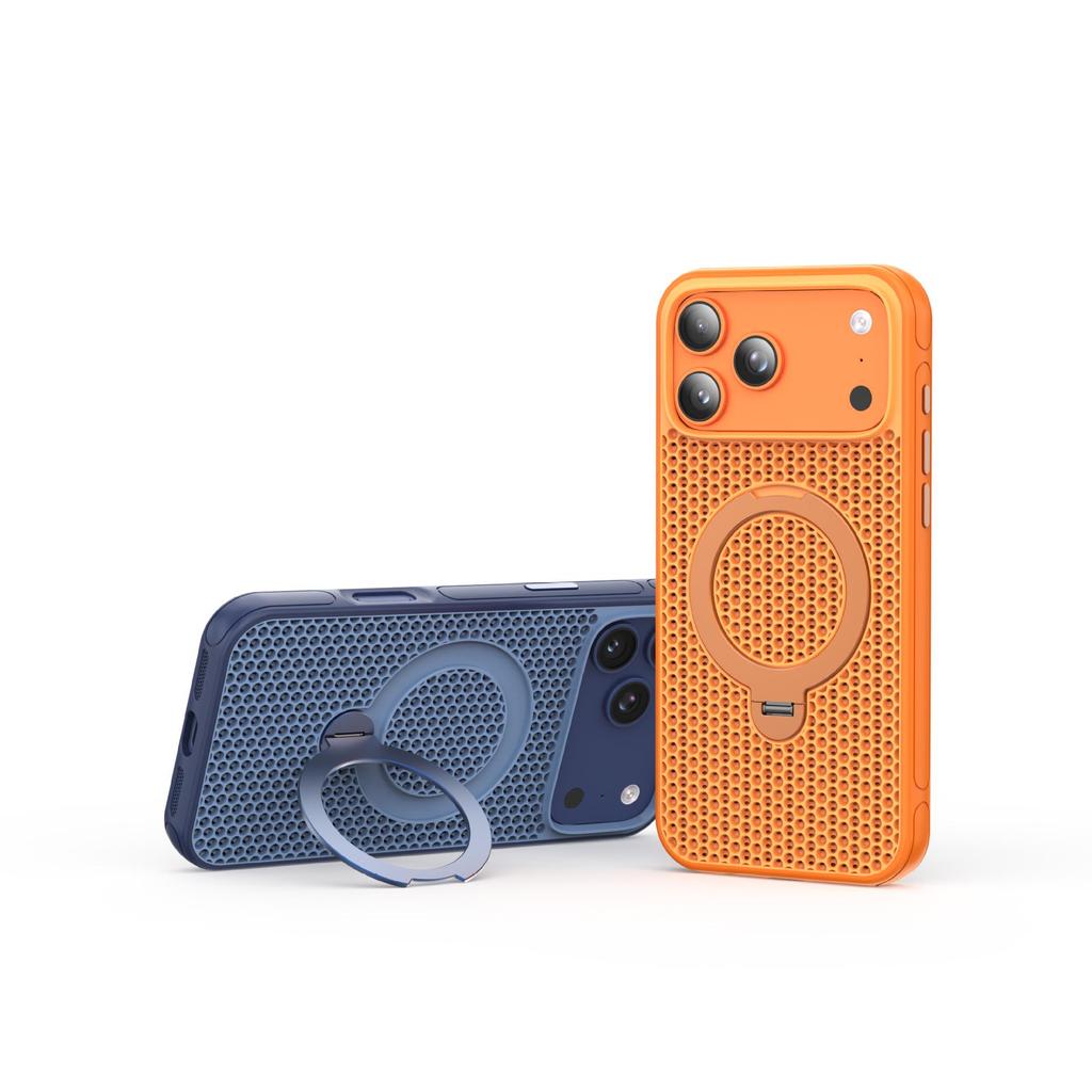 iPhone 17 Pro Max Cooling Mesh Case with Rotating Stand & Magnetic Suction for Apple 16/15 Anti-Drop Protection