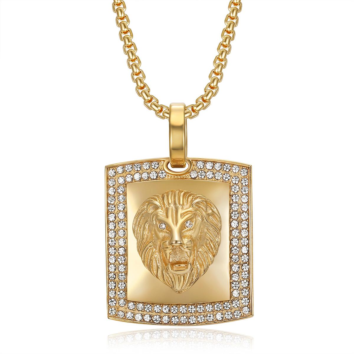 Square lion head pendant necklace 60CM