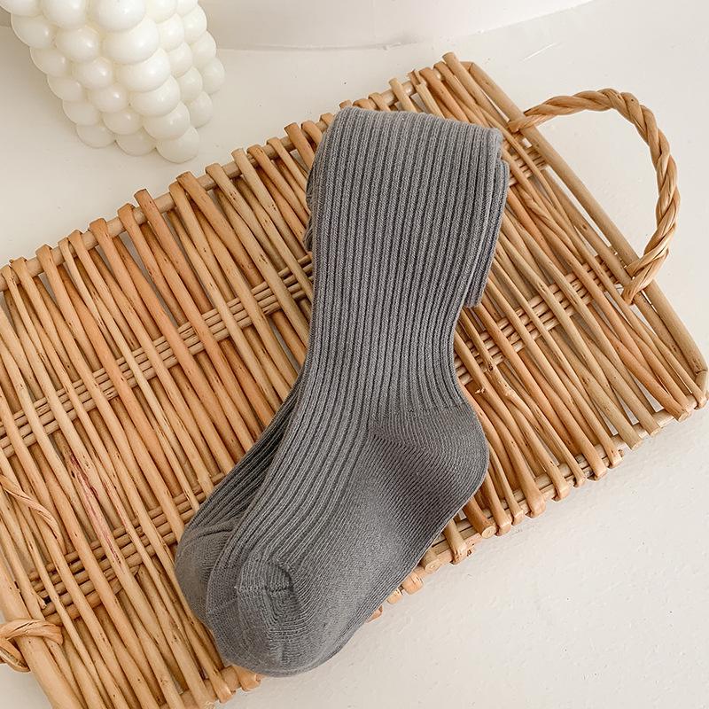 

2025 Весна и Осень Однотонные Полосатые Колготки для Маленьких Девочек - Корейский Стиль L/110-125CM темно-серого