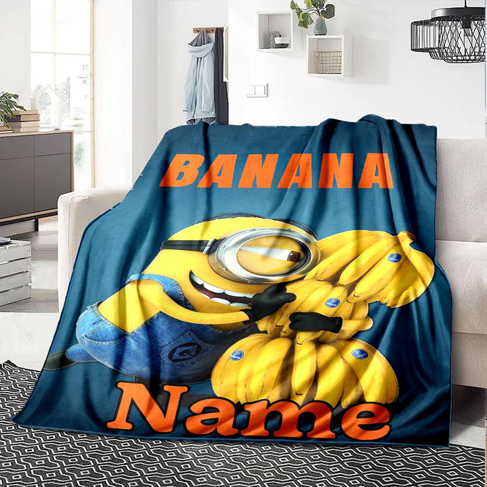 Custom Name Minions Card flannel Blanket for Super Soft Cute Comfort Blanket for Travel Bedding Couch Sofa Blanket