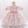 Baby Girls Formal Dress Floral Print Puff Sleeve Tulle Gown Birthday Party Wedding Events
