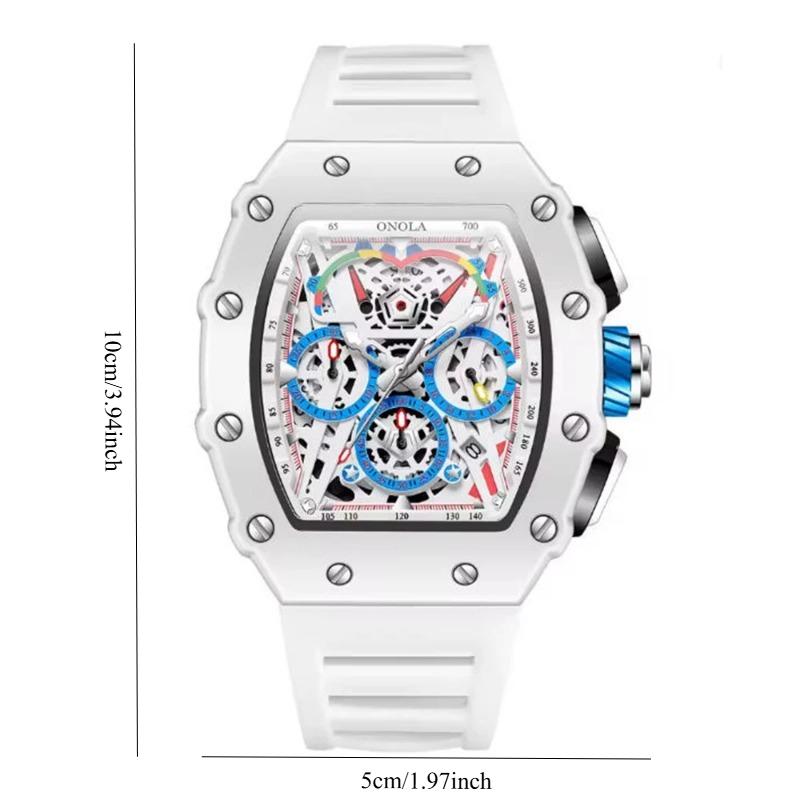 1PC Luxury Watch Men's Fashion Casual Multifunctional Silicone Tape Waterproof Quartz Watch White Blue