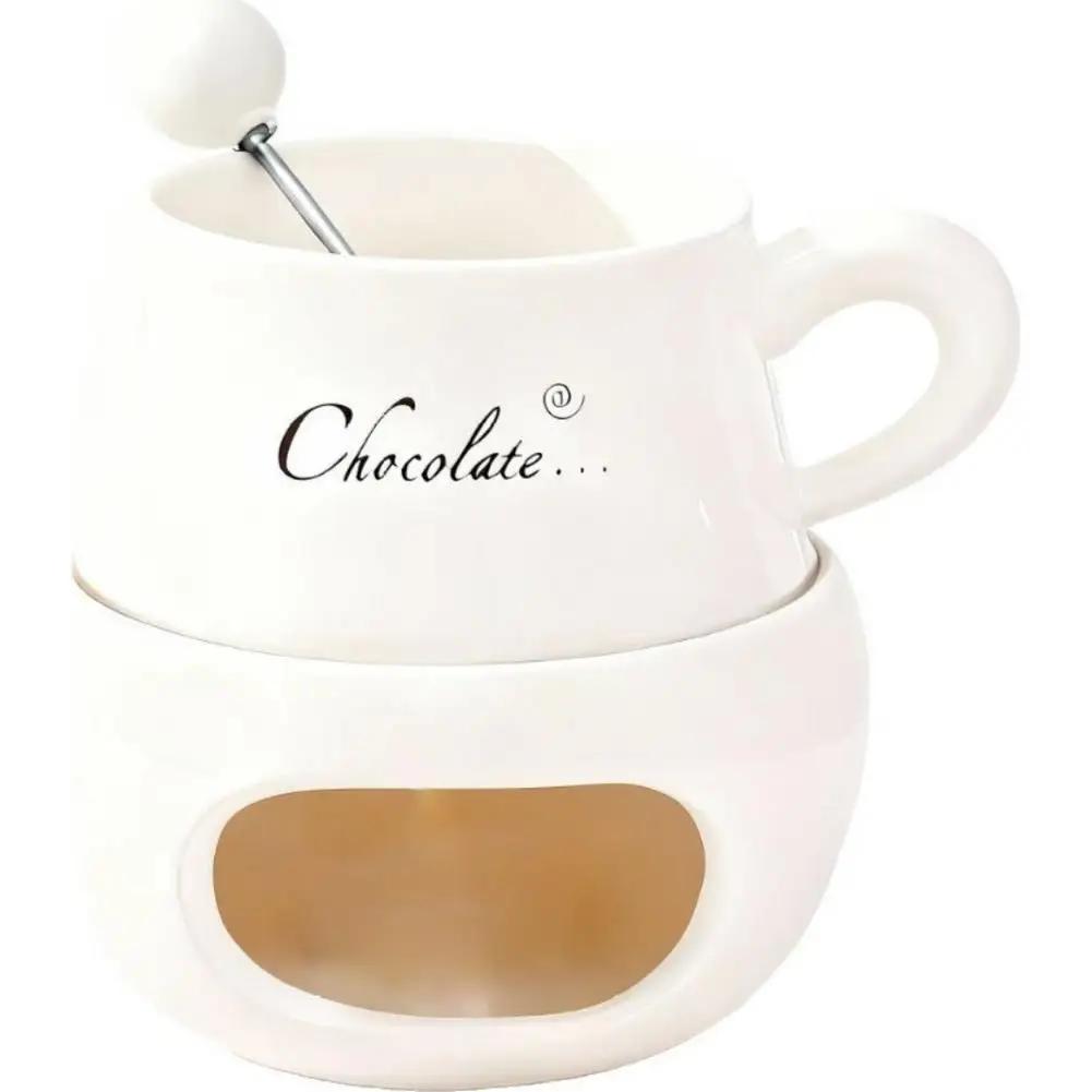 Chocolate Fondue Cup Ceramic With Forks Tealight Chocolate Melting Cup Mini Fondue Pot For Cheese Butter Heating Stove P1G1