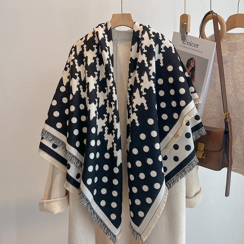 

Розкішний Кашеміровий Шарф для Жінок - Зимова Геометрична Шаль з Китицями, Пашміна-Обгортка та Пончо-Бандана