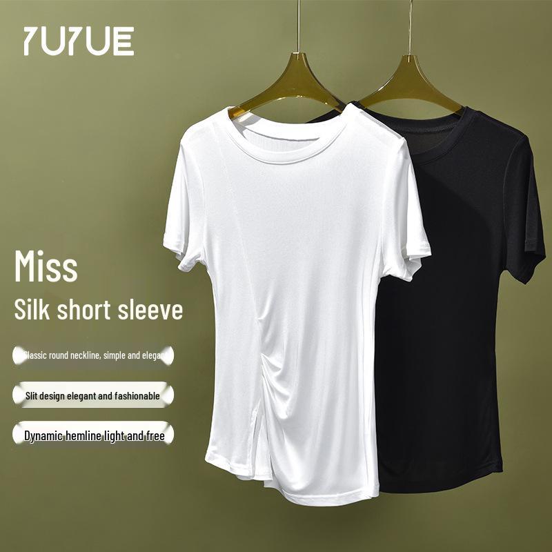 

Yu Yue Women s Silk Short-Sleeve Round Neck T-Shirt L