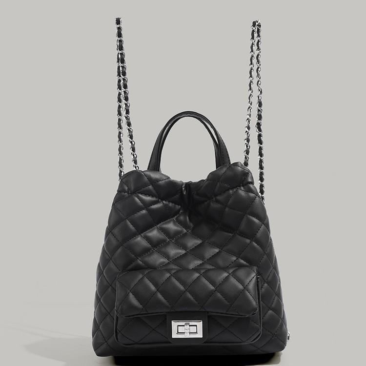 

2024 Autumn Winter New Small Fragrance Style Double Shoulder Backpack High-end Quilted Chain Bag Women s Fashion Versatile Double Shoulder Bag чорний