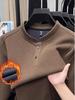 Men's Stand Collar Fleece T-shirt: Chinese Style, Long Sleeve, Thickened Velvet, Warm Casual Sweatshirt for Autumn/Winter.