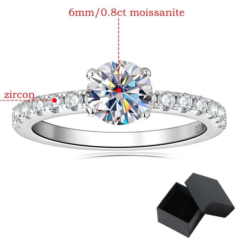 0.8CT Certified D color Moissanite Ring for Women Trend Sparkling Imitation Diamond Band Original Sterling Silver 925 Jewelry