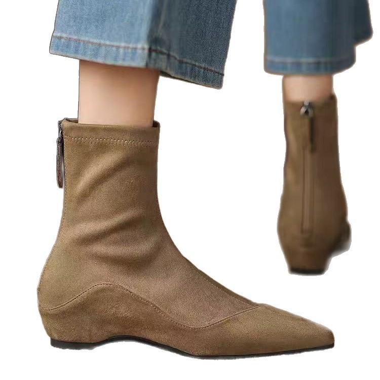 New autumn and winter suede socks boots inner height increase elastic thin boots temperament square head short boots women's fashion boots