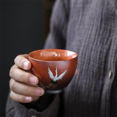 Ceramic Master Tea Cup Household Retro Kung Fu Drinkware Office Teacups Chinese Hand Painted Crane Tea Bowl Pottery Water Mug