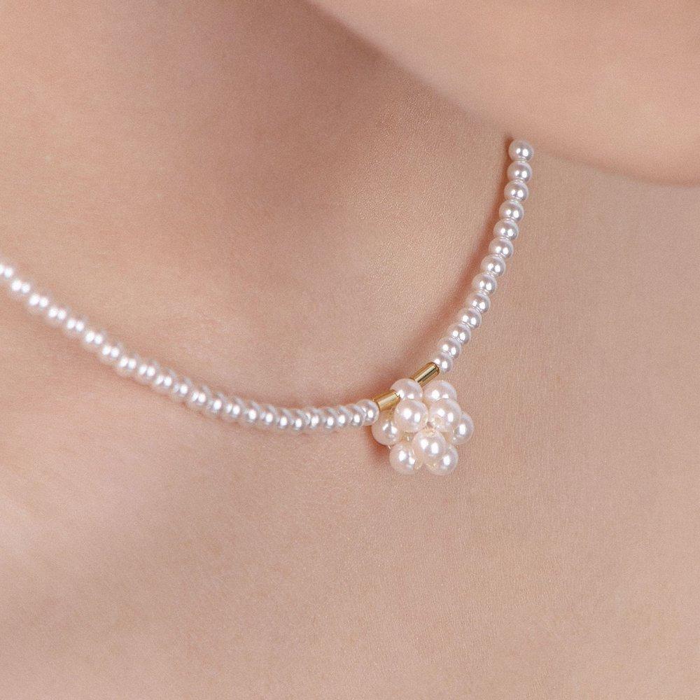 Flower Pearl Pendant 3mm Pearl Necklace Ec366N
