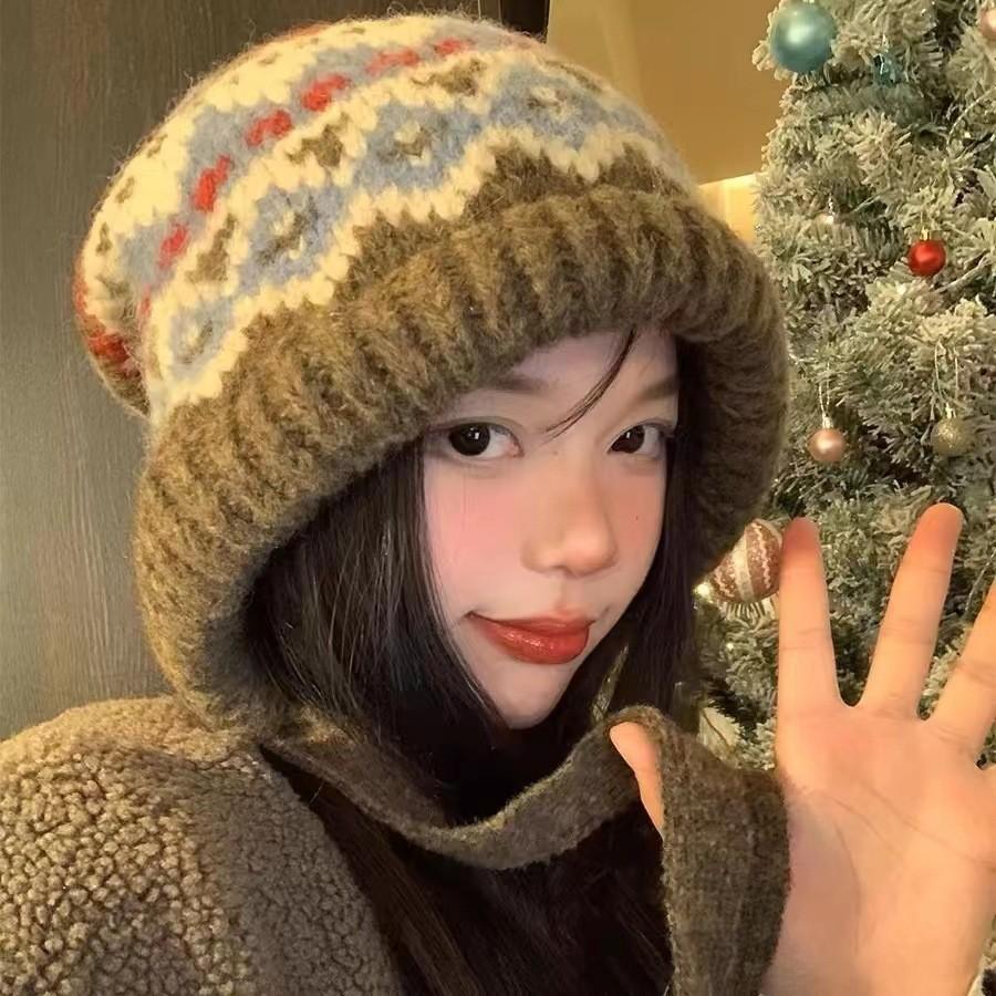 Fair Isle Wool Beanie With Foldable Design For Casual Outdoor Wear