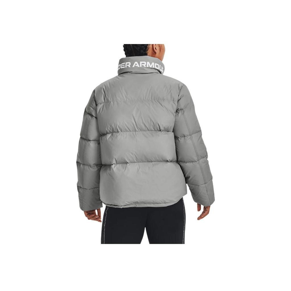 Under Armour FW22 Down Puffer Solid Color Chest Print Sports Casual Stand Collar Down Jacket Women Jacket Gray 1375455-558