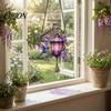 Weatherproof Hanging Decoration Vintage Lantern Bird Flower Ornament, Stained Glass Acrylic Window Squirrel Decor, Door with Bell Ornament