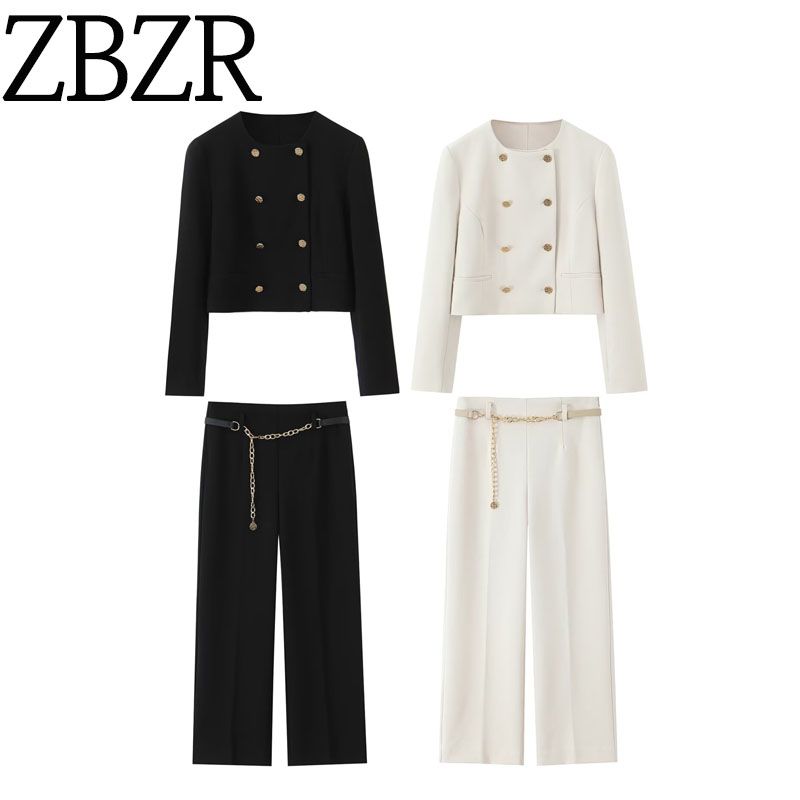 Zbzr Autumn New Women Clothes Western Style Short Double Placket Blazers Trousers 8372449 8372249