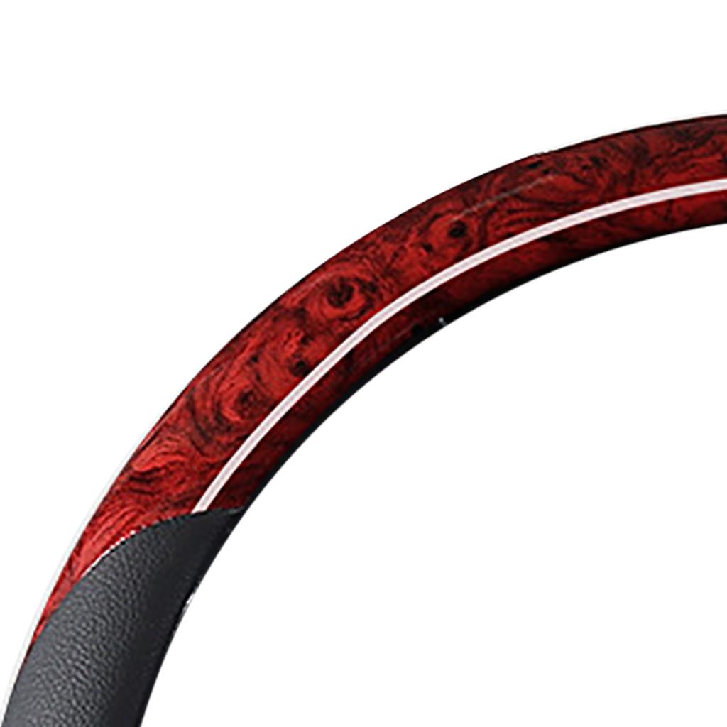38cm Steering Wheel Cover Faux Leather Carbon Fiber Sweat Absorption Prevent Slip Steering Wheel Protector Red