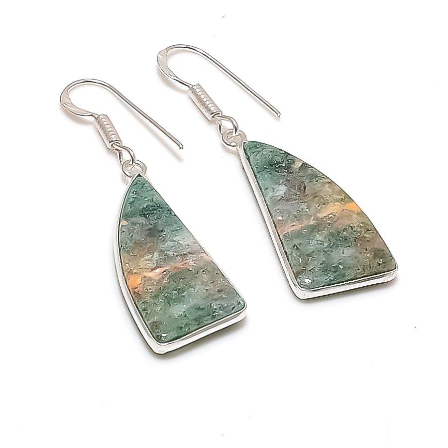 Natural Green Aventurine Gemstone 925 Sterling Silver Jewelry Earring 1.77  AE-12322