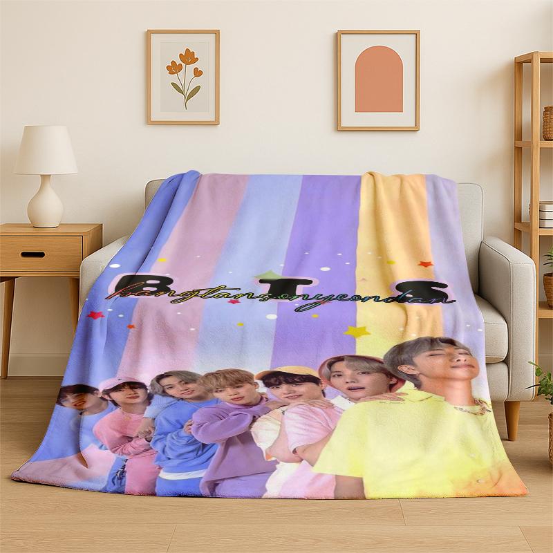 Kpop BBTS Fashion Group Star Flannel Blanket Soft Warm Throw Blanket for Bedroom Living Room Bed Travel Camping Picnic Gift