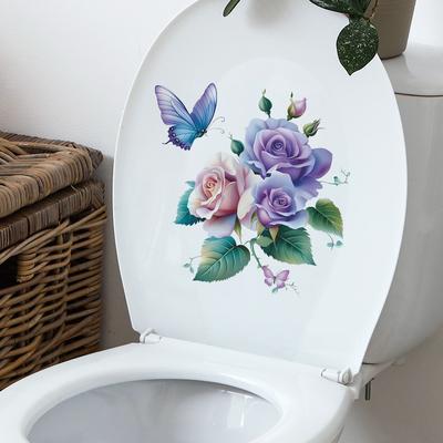 Canlı Güller Kelebek Tuvalet Banyo Dekoratif Duvar Çıkartmaları