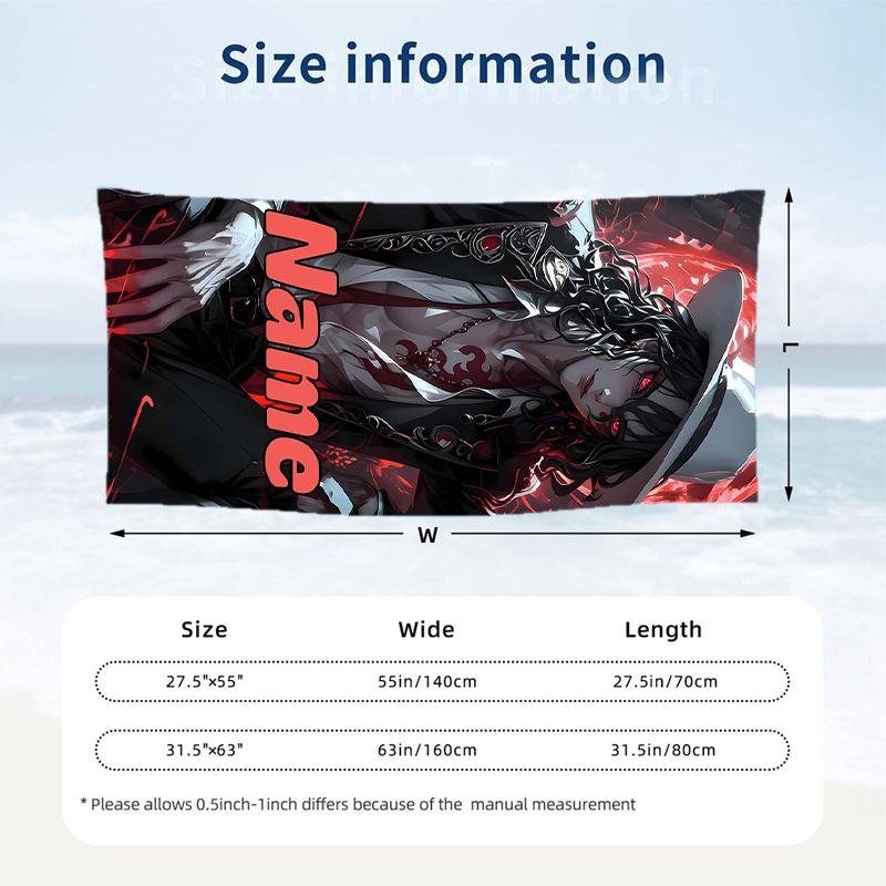 Muzan Kibutsuji Custom Name Printed Beach Towel Personalized Soft Towel For Swimming Beach Travel