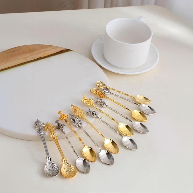 New Vintage Coffee Spoon Tableware Elegant Soup Spoon Metal Teaspoon Decorative Stirring Spoons