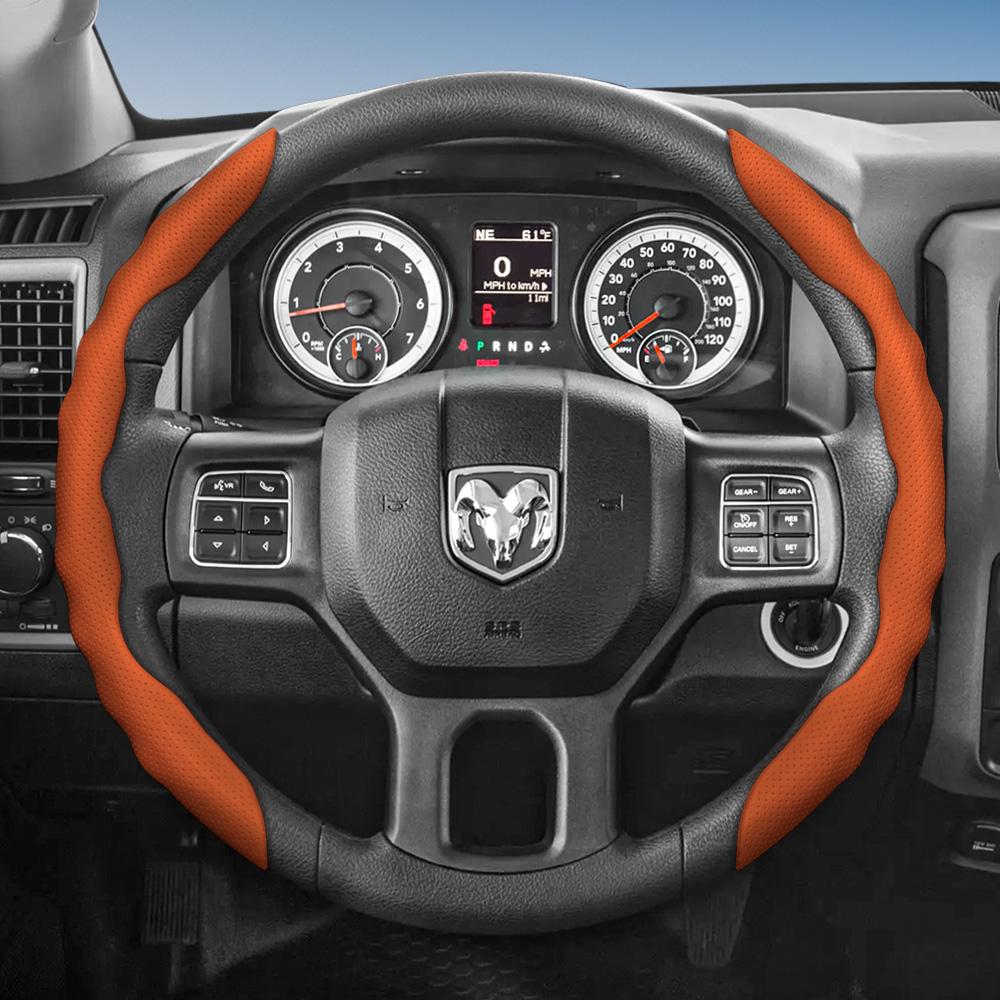 bpzsw1 Steering Wheel Cover Suitable for Ram, Wave-Shaped Sport Design, Breathable Leather, Segmented, Non-Slip, Sweat-Absorbent, for Pickup Promaster