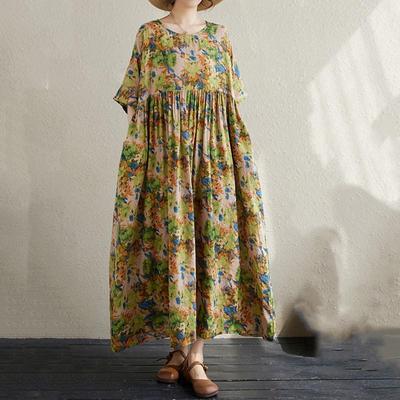 Manica corta Plus size cotone vintage floreale nuovo in abiti da donna casual abito lungo estivo ampio