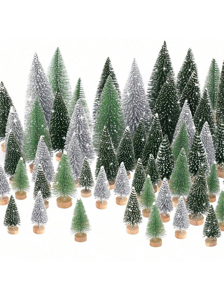30pcs Christmas Decorations, Mini Christmas Trees, Artificial Christmas Trees, Wooden Base Christmas Decorations, Christmas Part