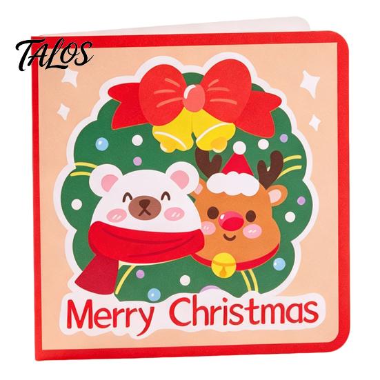 Xmas Message Cards 10Pcs Merry Christmas Greeting Set, Folding Cartoon Blank Note Cards, Festive Blessing for Holiday Gift