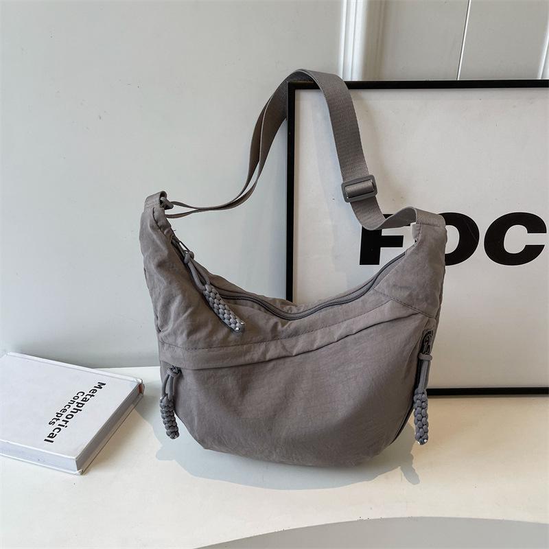 Spring Nylon Pleated Crossbody Shoulder Bag: Women's Lightweight Casual Dumpling Bag in Matching Colors