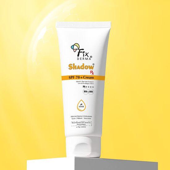 Fixderma Shadow RX Sunscreen SPF 70+ Cream PA++++ | Sunscreen for Dry Skin | Sunblock SPF 70 |IR Protection and Blue Light Protection - 75gm