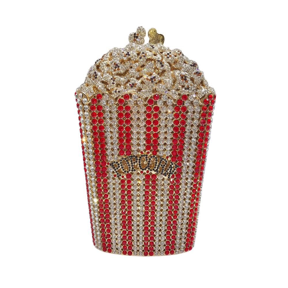 Popcorn White Clear/Red Evening Clutch Bag Wedding Purse Handmade Dazzling Women Shoulder Chain Handbags Party Cocktail Clutches