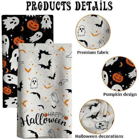 2Pcs Halloween Kitchen Towels Halloween Hand Towels, 18x26 Inch Drying Cloth Towel Halloween Scary Halloween Dish Towels for Kitchen Home, Living