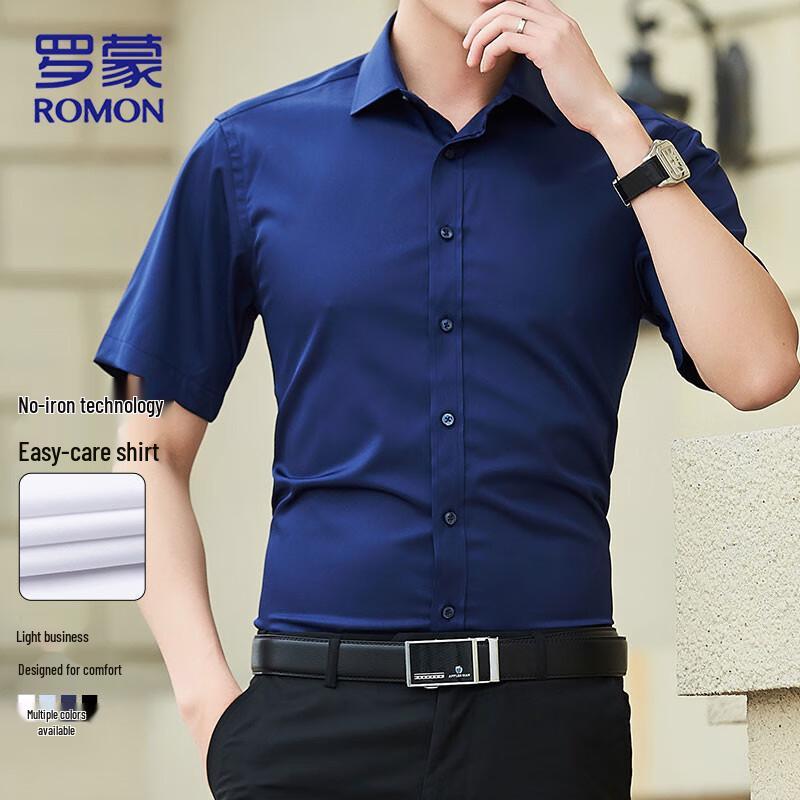 ROMON Men s Summer Slim Fit Business Casual Short-Sleeve Shirt L