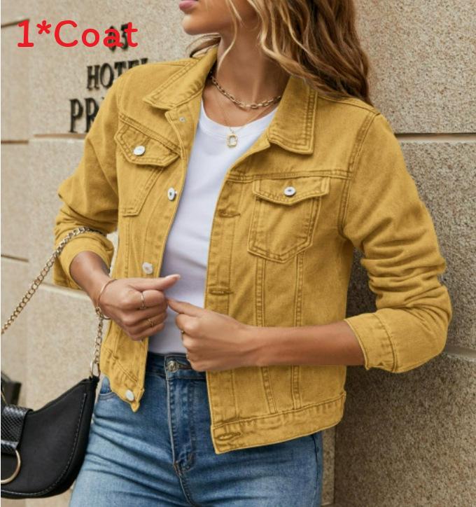 Denim Jacket For Women With Pockets And Turndown Collar Streetwear Summer